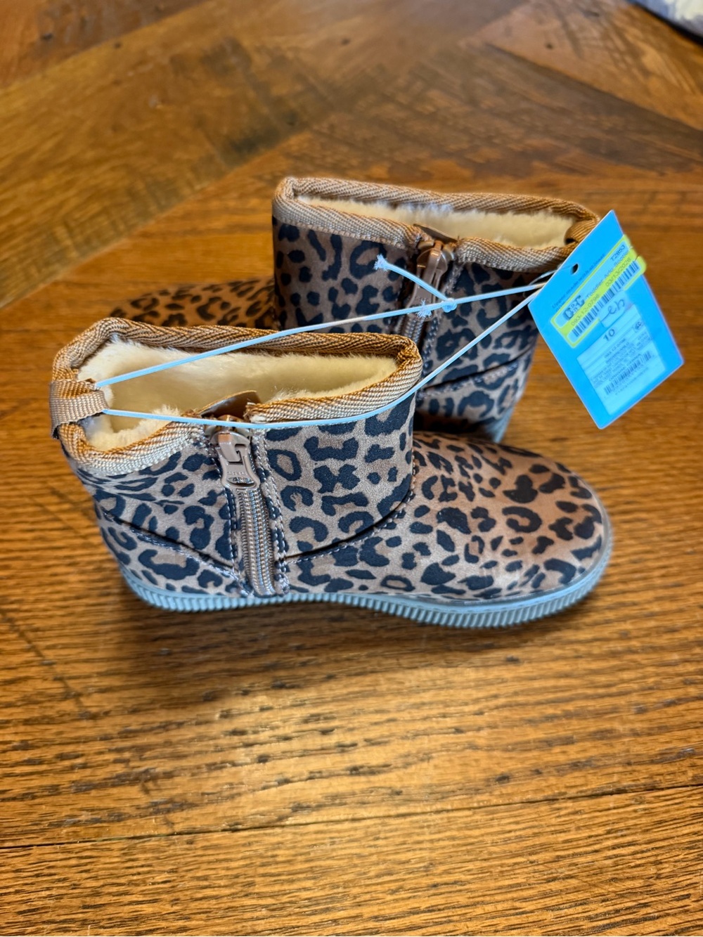 Cat & Jack Leopard-Print Kids Zip Boots - Tan & Black Sz 10